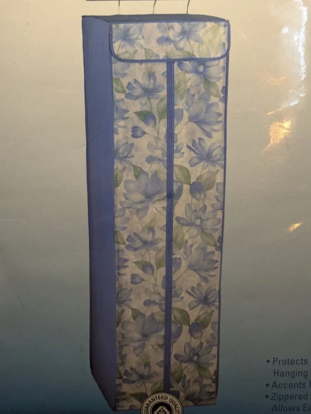 Vtg. Hanging Wardrobe Blue & White Floral Zippered Front Sav-On Osco Albertsons